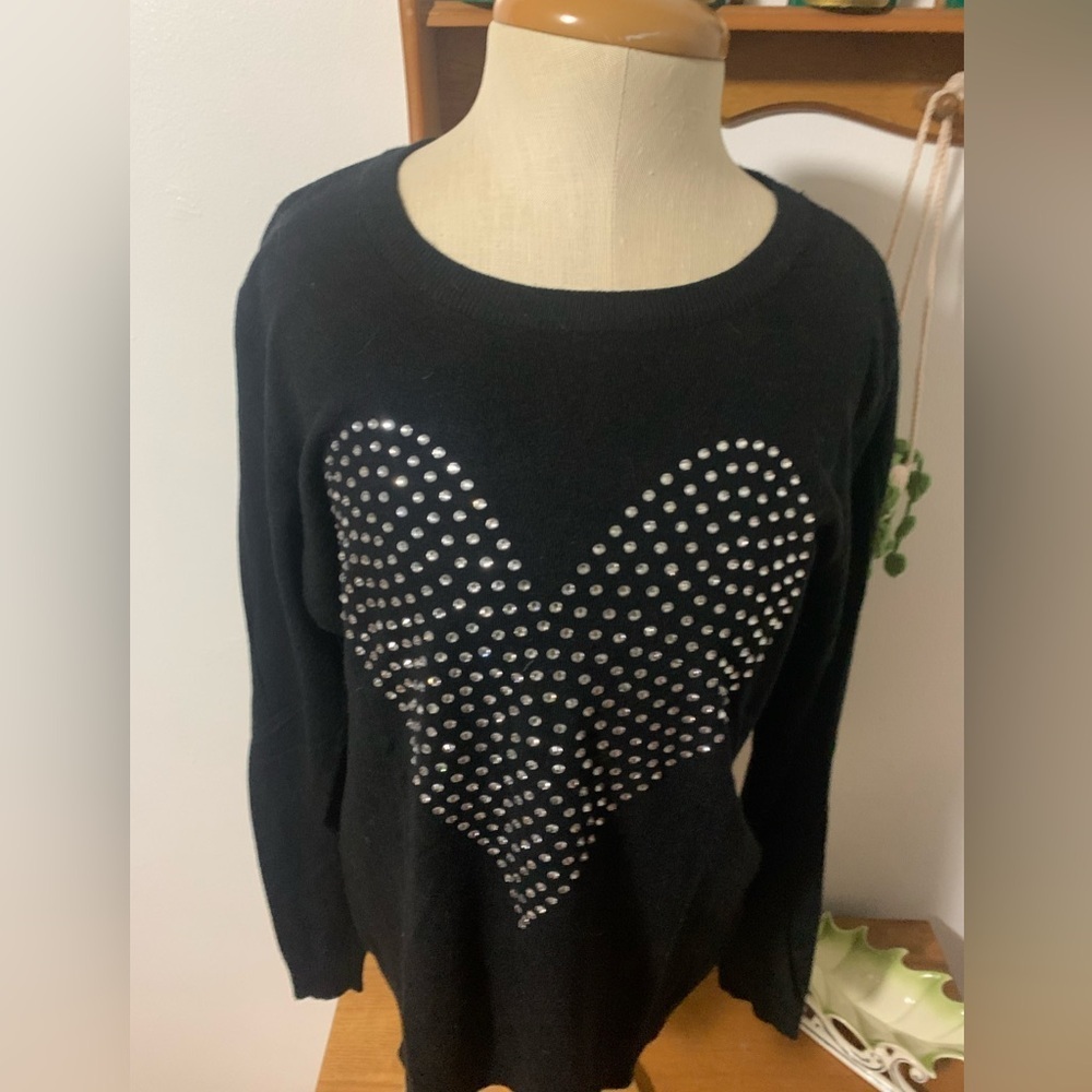 VILA MILANO Rhinestone Heart Wool Blend Sweater L - Picture 7 of 11